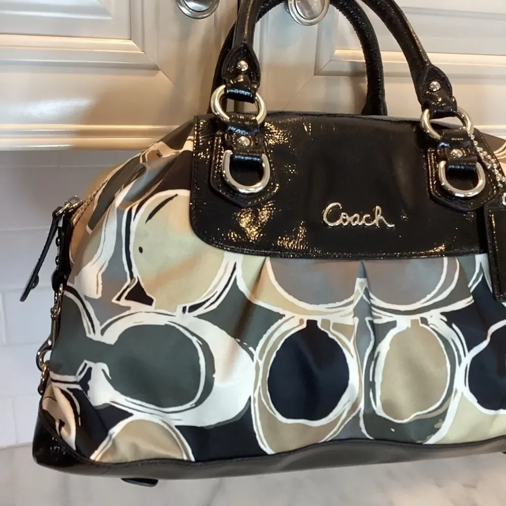 Coach Purse Handbag F17650 Multicolor Sateen Ashley Scarf Print Satchel Bag